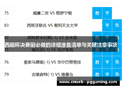 西超杯决赛前必做的详细准备清单与关键注意事项